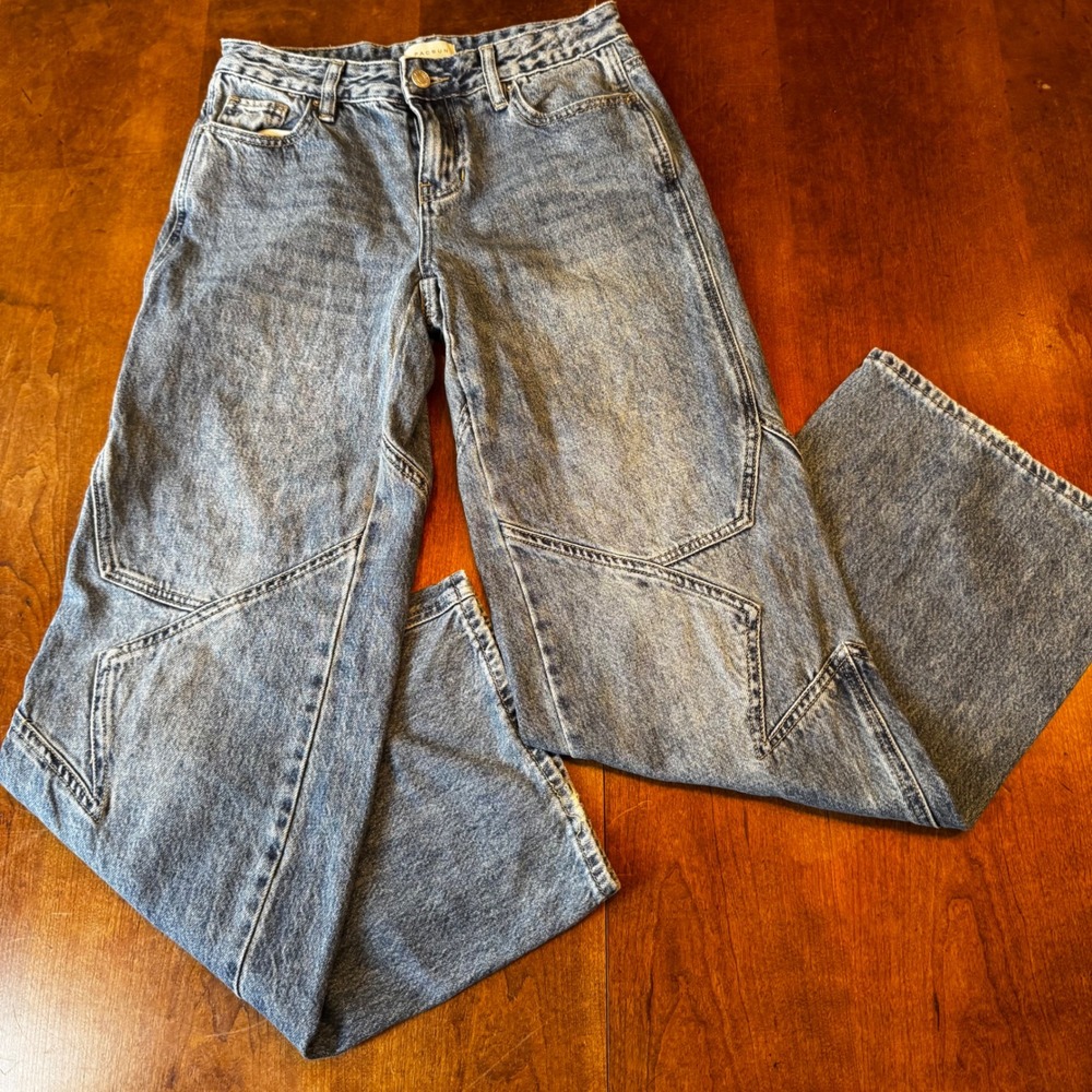 PacSun Jeans Women 24 Blue Casey Low Rise Baggy Star Paneled Acid Wash Wide Leg